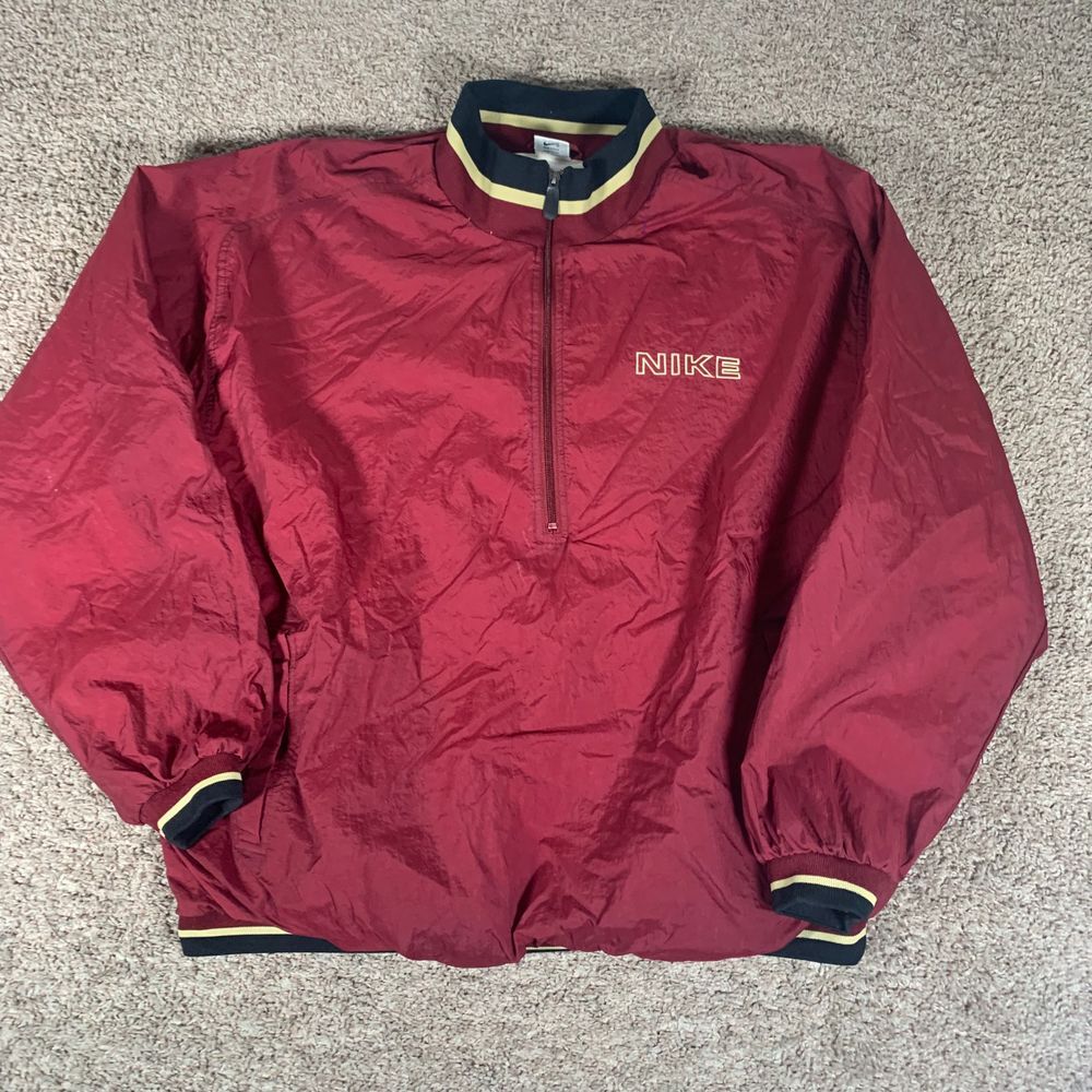 Nike Men's Maroon Pullover Windbreaker with Navy & Yellow Accents